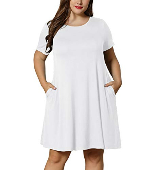 LONGYUAN Women XL6XL Plus Size Casual TShirt Swing Dress with Pockets White3XL