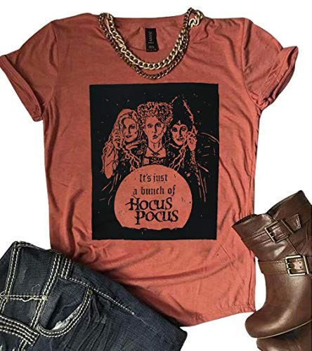 Its Just A Bunch of Hocus Pocus Shirt Women Sanderson Sisters Short Sleeve Halloween Tops Tee S Orange