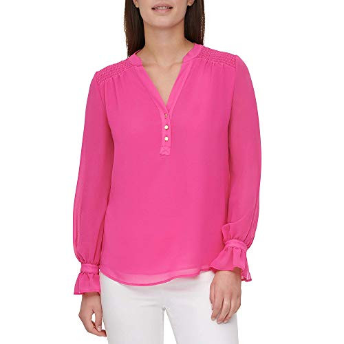 Calvin Klein Long Sleeve Blouse wButtons Hibiscus LG US 12