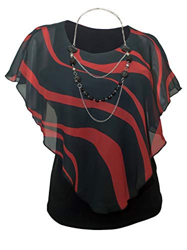eVogues Plus Size Layered Poncho Top Black Red Designer Print 184213X