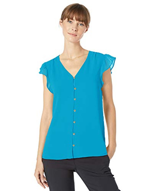 Calvin Klein Womens Buttton Front Blouse Ocean Small