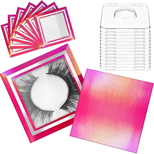 60 Pieces Eyelash Packaging Box Paper Lash Case Square False Eyelashes Packaging Empty Lash Case Eyelash Box Eyelash Holder Packaging Eyelash Box Case with Lash Trays Holographic Pattern