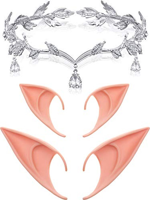 Rhinestone Leaf Wedding Tiara Rhinestone Bridal Tiara Crown and 2 Pairs Fairy Pixie Elf Ears Soft Latex Elf Ears Cosplay Accessories for Halloween Wedding Prom Birthday Rhinestone Leaf Wedding Tiara Rhinestone Bridal Tiara Crown and 2 Pairs Fairy Pixie Elf Ears Soft Latex Elf Ears Cosplay Accessories for Halloween Wedding Prom Birthday