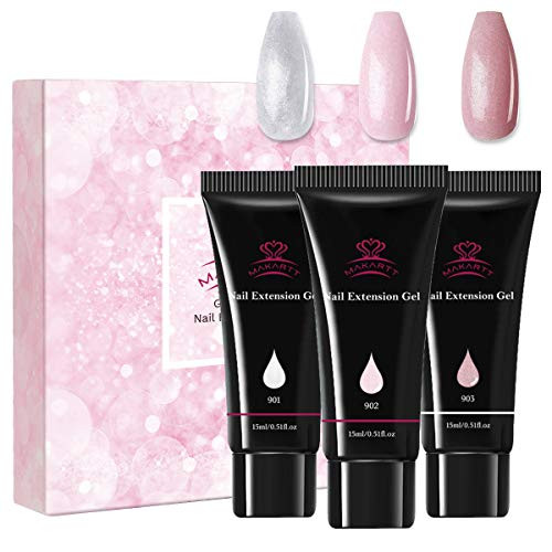 Makartt Poly Nail Extension Gel Mermaid Glitter Nail Extension Gel Builder Gel Set Nail Enhancement Gel Poly Nail Thickening DIY at Home