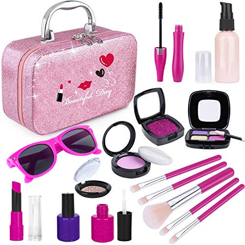 TEPSMIGO Pretend Makeup Kit for Girls Kids Makeup Sets with Cosmetic Bag Toddler Princess Pretend Play Toys Birthday Party Halloween for Little Girl Age 2 3 4 5Not Real Makeup