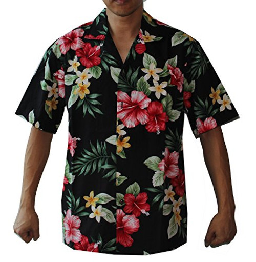 Mens Hibiscus Floral Cruise Luau Hawaiian Aloha Shirt 2XL Black