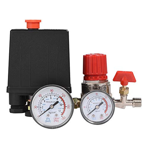 Valve Regulator Delaman Small Air Compressor Pressure Switch Control Valve Regulator with Pressure Regulator Gauges Safety Valve Fittings Set