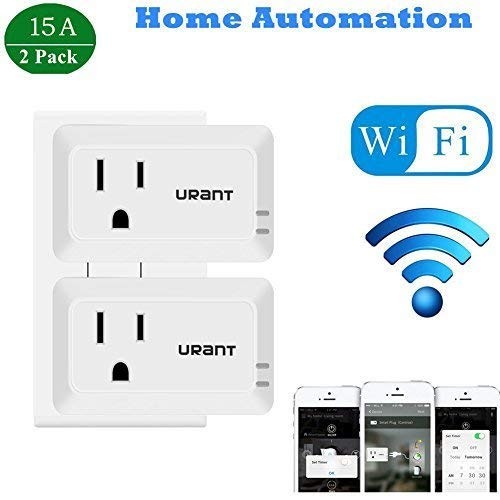 Urant WiFi Smart Plug, Wireless Mini Outlet, Compatible with Alexa, No Hub Required, Remote Control by Smartphone/Tablet from Anywhere Anytime(15A,2 Pack)
