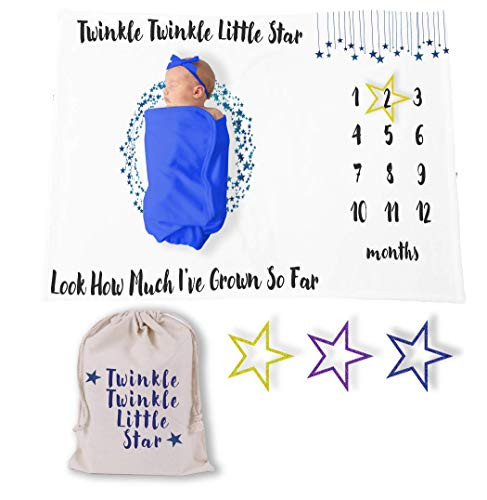 Star Baby Milestone Blanket Boy or Girl with Canvas Bag and Markers