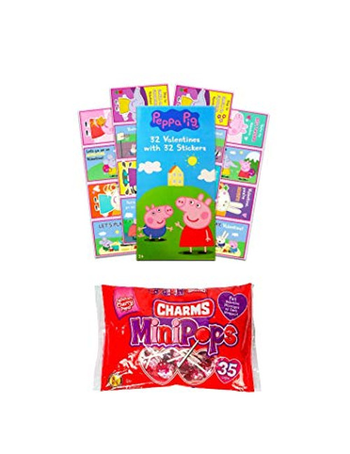 Peppa Pig 32 Valentines Cards & Stickers With Mini Lollipops Classroom Exchange Bundle