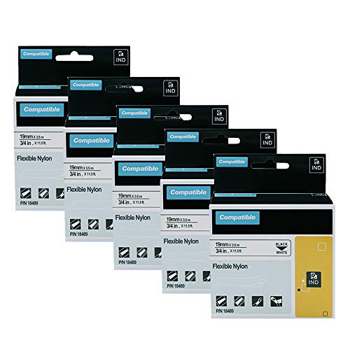 MarkDomain Compatible Industrial Label Tapes Replacement DYMO 18489 Flexible Nylon Label Tapes for DYMO Industrial Rhino Pro 4200 5200 5000 6000 Label Maker Black on White 34 x 115 5Pack