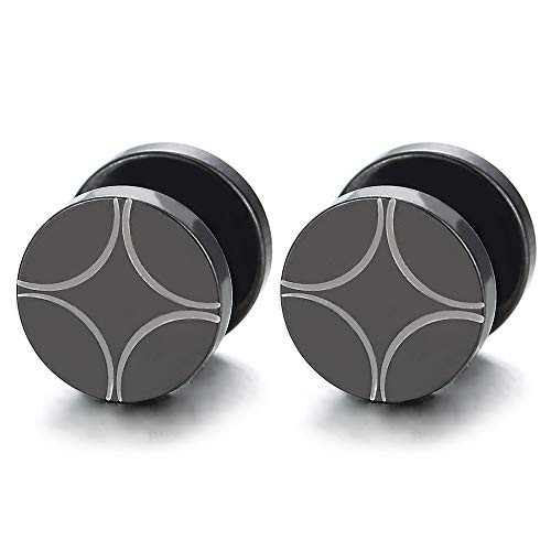 2pcs Men Women Black Circle Cross Stud Earrings Steel Cheater Fake Ear Plug Gauges Illusion Tunnel 2pcs Men Women Black Circle Cross Stud Earrings Steel Cheater Fake Ear Plug Gauges Illusion Tunnel