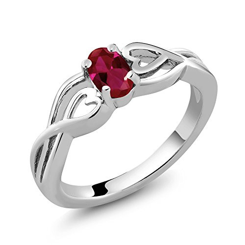 Gem Stone King 925 Sterling Silver Red Created Ruby Women Engagement Ring 050 Ct Oval Size 6