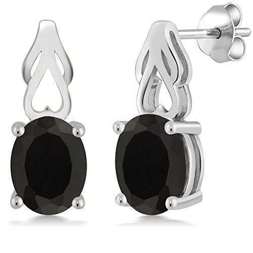 Gem Stone King Sterling Silver Black Onyx Earrings 400 cttw Gemstone Birthstone Oval 9X7MM