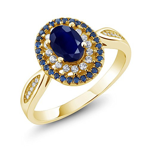 Gem Stone King Blue Sapphire 18K Yellow Gold Plated Silver Womens Engagement Ring 162 Ctw Oval Gemstone Birthstone Size 5