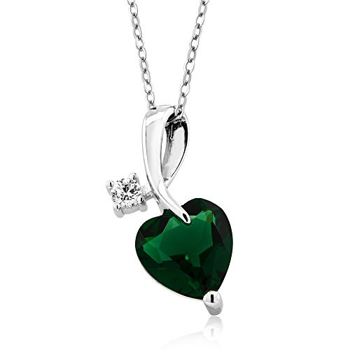 Gem Stone King 925 Sterling Silver Simulated Emerald Pendant Necklace For Women 310 Ct Heart Shape with 18 Inch Silver Chain