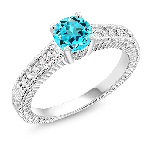 Gem Stone King 925 Sterling Silver Swiss Blue Topaz Women Engagement Ring 105 Ct Round Size 7 Gem Stone King 925 Sterling Silver Swiss Blue Topaz Women Engagement Ring 105 Ct Round Size 7