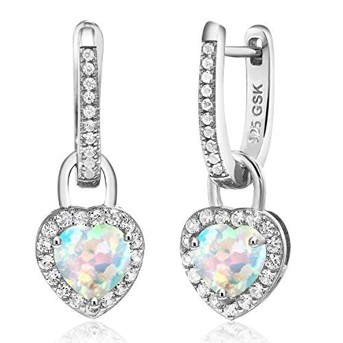 Gem Stone King 925 Sterling Silver White Simulated Opal and White Created Sapphire Earrings For Women 200 Ct 6MM