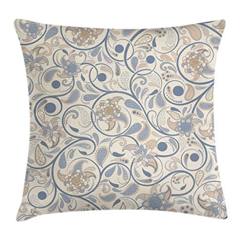 Ambesonne Vintage Throw Pillow Cushion Cover Oriental Scroll with Swirling Leaves with Eastern Design Inspirations Decorative Square Accent Pillow Case 18 X 18 Slate Blue