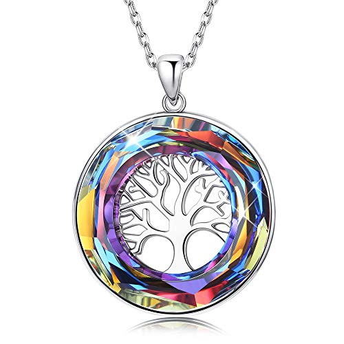 Sllaiss Sterling Silver Crystal Pendant Necklace for Women Multi Color Crystals from Swarovski Tree of Life Fine Jewelry with Gift Box