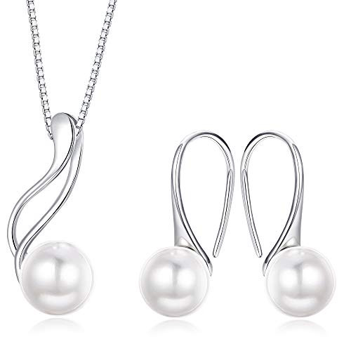 Milacolato Sterling Silver Genuine White Freshwater Cultured Pearl Jewelry Pendant Necklace Earrings Set for Women 182 Box Chain Milacolato Sterling Silver Genuine White Freshwater Cultured Pearl Jewelry Pendant Necklace Earrings Set for Women 182 Box Chain