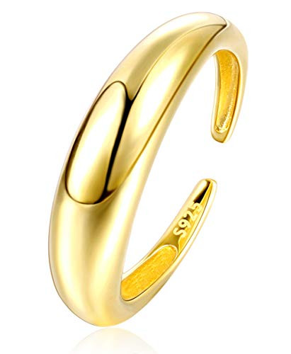Milacolato Open Chunky Dome Rings 18K Gold Plated Sterling Silver Adjustable Statement Fashion Rings for Women Minimalist Stackable Rings Domed High Polish