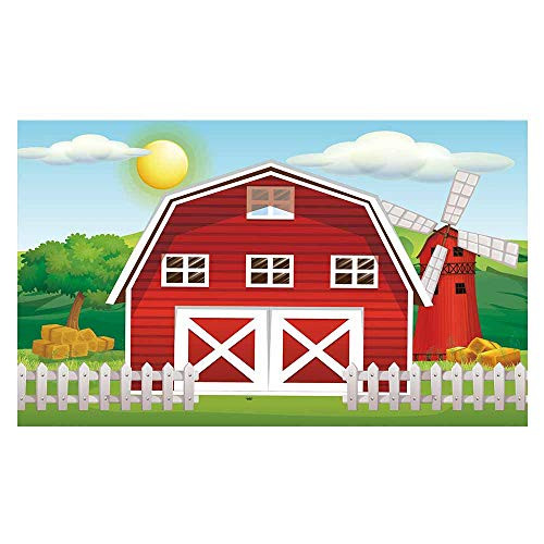 Funnytree 5x3ft Cartoon Red Farm Animals Party Backdrop Children Birthday Background for Photography Decorations Photobooth Banner Photo Studio Props
