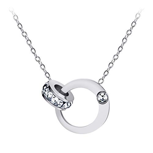 555Jewelry Stainless Steel CZ Interlocking Rings Necklace Interlocking Circles Necklace Double Ring Necklace Pendant 2 Circle Necklace for Women Girls 1719 Inch Silver 555Jewelry Stainless Steel CZ Interlocking Rings Necklace Interlocking Circles Necklace Double Ring Necklace Pendant 2 Circle Necklace for Women Girls 1719 Inch Silver