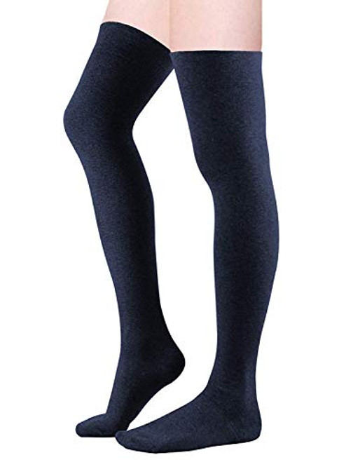 Zando Women Thigh High Socks Non Slip Thigh High Stockings for Women Casual Knee High Stockings Over the Knee Socks Cosplay Thigh Highs Stockings Long Socks Leg Warmers 1 Pair Navy Blue One Size