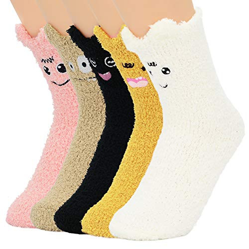 Zando Fuzzy Socks for Women Warm Slipper Socks Cozy Fluffy Socks Winter Fleece Socks Cute Fuzzy Socks Indoor Plush Socks Comfy Crew Socks Super Soft Casual Socks 5 Pairs Monster One Size