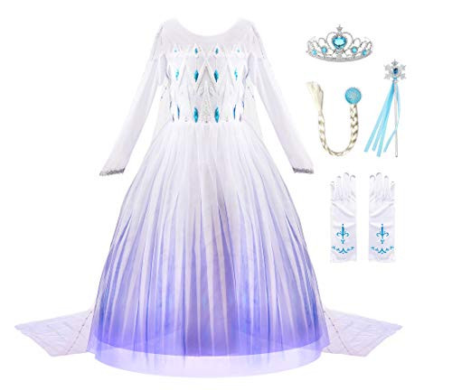 JerrisApparel Girl Princess Costume Snow Party Dress Halloween Cosplay Dress up 5 Blue with Accessories