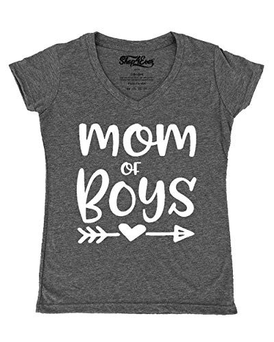 shop4ever Mom of Boys Womens VNeck TShirt Medium Heather Charcoal0
