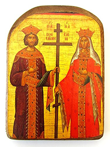 Wooden Greek Christian Orthodox Wood Icon of Saint Constantine and Helen  MP2