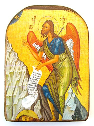 Handmade Wooden Greek Christian Orthodox Wood Icon of Saint John the Baptist  MP2