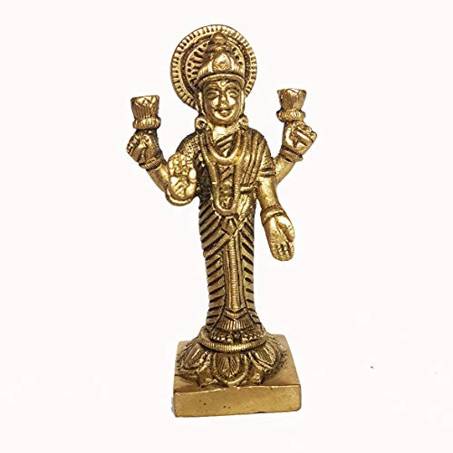 CollectionsAroundTheWorld 3x2 inches Goddess Mahalaxmi Ma Laxmi Laxhmi Goddess of Fortune Lakshmi Brass Metal Carved Small Statue Sculpture Idol for Health Wealth Prosperity  Happiness