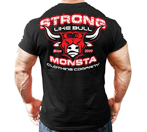 Monsta Clothing Co Mens Bodybuilding Strong Like Bull Gym TShirt GBK Black Monsta Clothing Co Mens Bodybuilding Strong Like Bull Gym TShirt GBK Black