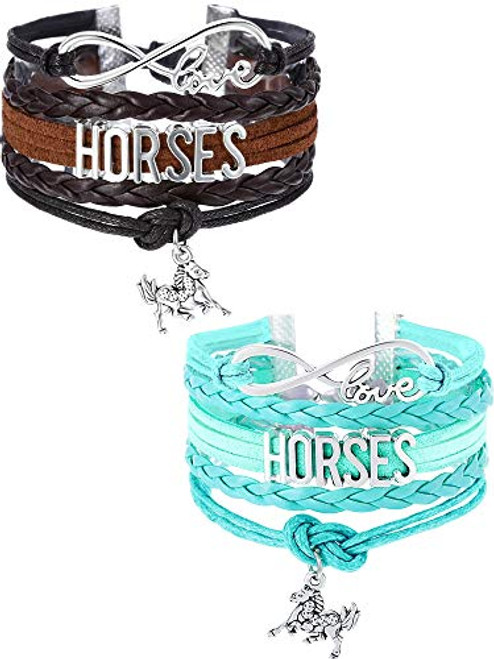 Mtlee 2 Pieces Unicorn Tree Life Horse Bracelet Bangle Handmade Leather Love Unicorn Horse Believe Charm Infinity Bracelet with Gift Box Blue and Dark Brown Horses Mtlee 2 Pieces Unicorn Tree Life Horse Bracelet Bangle Handmade Leather Love Unicorn Horse Believe Charm Infinity Bracelet with Gift Box Blue and Dark Brown Horses