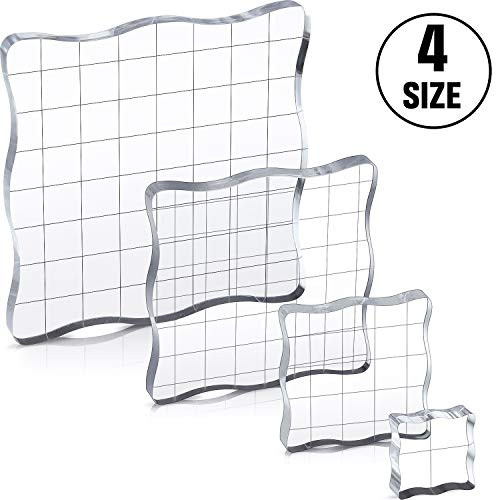 4 Pieces Acrylic Stamping Blocks Clear Stamp Blocks Tools with Grid Lines and Grip DIY Crafts Ornaments Decorative Stamp Blocks Set for Scrapbooking Crafts Making