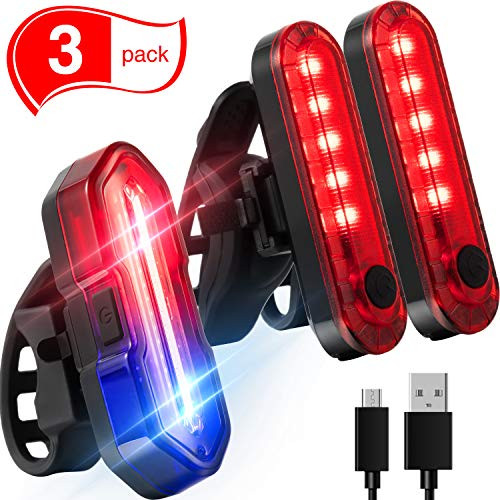 3 Pieces Bike Tail Light Set LED Bicycle Rear Light USB Rechargeable Bicycle Light Cycling Safety Flashlight Bright Bike Light Includes 1 Bicycle Tail Light with 5 Modes and 2 Red Bike Rear Light