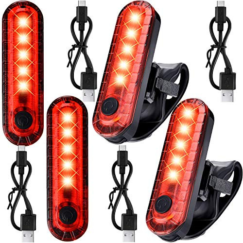 Mudder 4 Pieces USB Rechargeable Bike Taillight LED Bright Bicycle Rear Light Waterproof Bike Safety Lights Cycling Flashlight with USB Cables Mudder 4 Pieces USB Rechargeable Bike Taillight LED Bright Bicycle Rear Light Waterproof Bike Safety Lights Cycling Flashlight with USB Cables