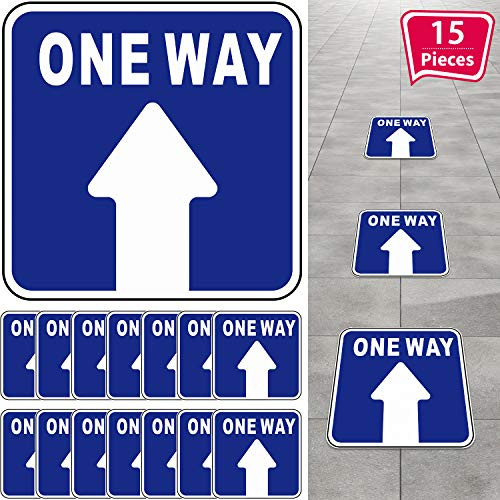 15 Pieces One Way Sticker Sign Social Distance Directional Floor Decal Sticker NonSlip ReAdjustable Arrow Floor Sticker Safety Floor Marker for Mall Store Office Grocery BlueWhite