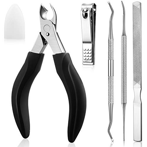 5 Pieces Large Nail Clippers Set Include Toenail Clippers Nail Clippers Ingrown Toenail File and Lifter Nail File Thick Nails Clippers Stainless Steel Ingrown Toenail Tools for Men Women Seniors