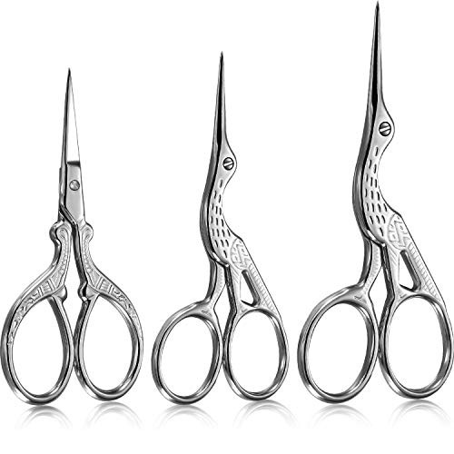 3 Pieces Stork Scissors Stainless Steel Crane Design Sewing Scissors Embroidery Scissors Tailor Scissors Dressmaker Shears for Embroidery Paper Cutting Sewing and Daily Activities Silver
