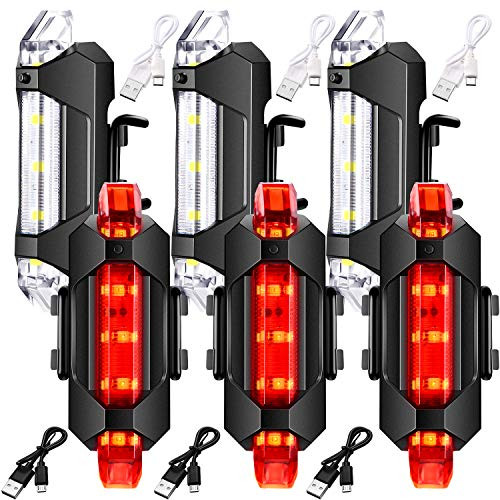 Mudder 6 Pieces Front and Rear Bicycle Light USB Rechargeable Bike Light Waterproof Cycling Headlight and Taillight Flashing Safety Bike Light for City Mountain Bike White Red