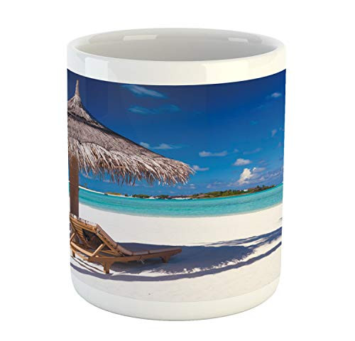 Ambesonne Landscape Mug Island Caribbean Honeymoon Themed Beach Seashore Ocean Print Ceramic Coffee Mug Cup for Water Tea Drinks 11 oz Brown Turquoise