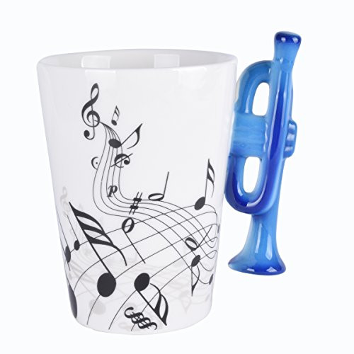 129 Oz Trumpet Mug Music Note Coffee Mug Ceramic Trumpet Music Cup Mug for Trumpet Players MusiciansBlue
