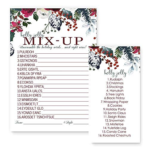 Paper Clever Party Christmas Word Scramble Game Cards Wintry Floral Set of 25
