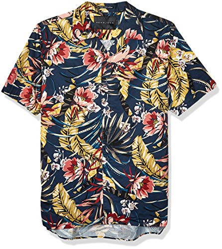 Sean John Mens Printed Button Down Shirt Dazur Blue M