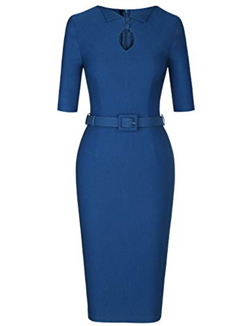 MUXXN Womens Elegant Cute Business Dresses Half Sleeve Vintage Stretch Casual Dress Navy Blue XXL