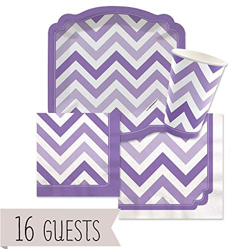 Big Dot of Happiness Chevron Purple - Party Tableware Plates, Cups, Napkins - Bundle for 16
